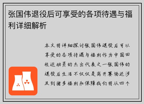 张国伟退役后可享受的各项待遇与福利详细解析